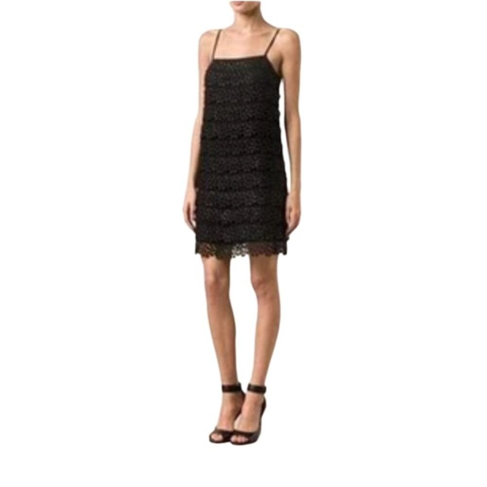 Diane Von Furstenberg Star Lace Tiered Spaghetti Strap Dress Black Size XS NWT